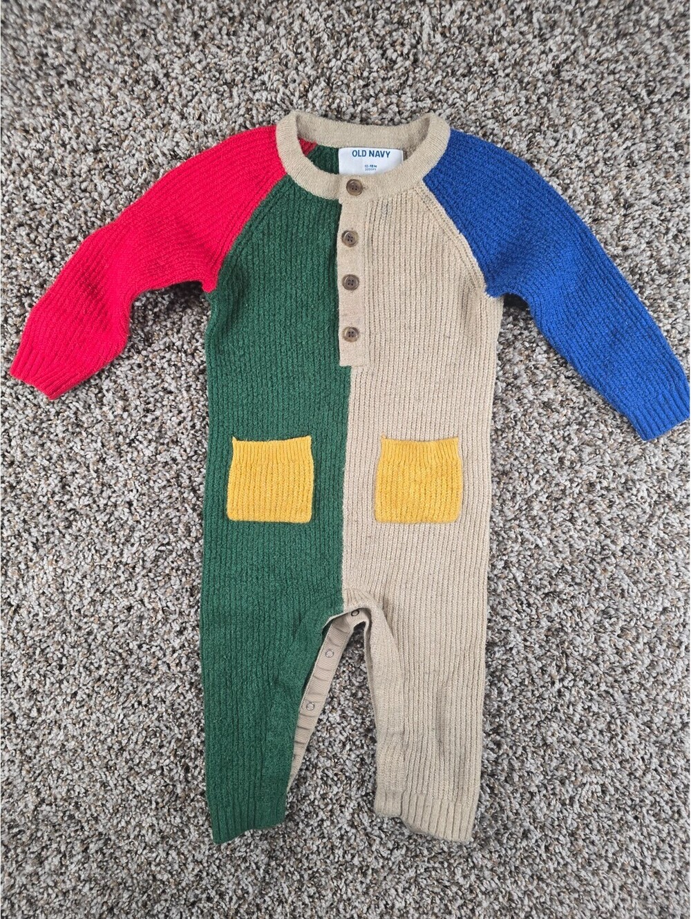Old Navy Baby Boys Sz 12-18M One Piece Long Sleeve Knit Sweater Color Block